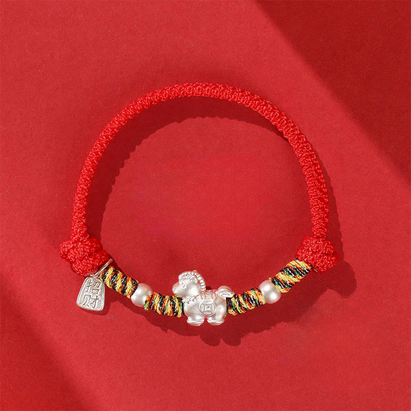Braccialetto in corda realizzato a mano con Buddha Stones in argento sterling 999, anno del cavallo, libertà