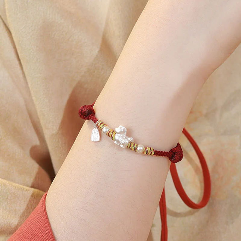 Braccialetto in corda realizzato a mano con Buddha Stones in argento sterling 999, anno del cavallo, libertà - Image 9