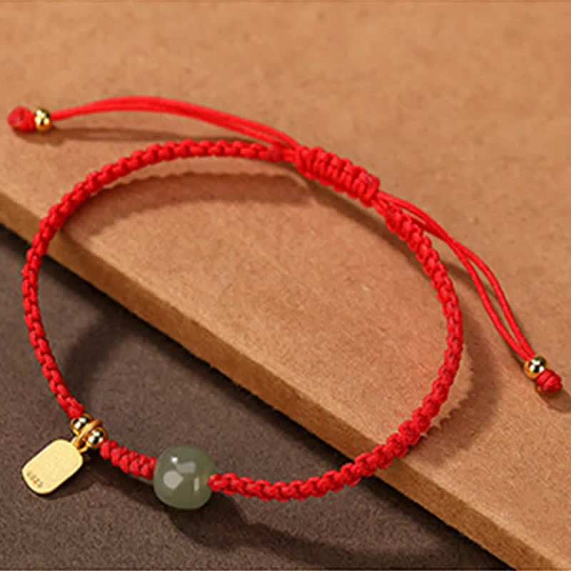Braccialetto in corda rossa con Buddha Stones in argento sterling 925 e giada di Hetian, benedizione e ricchezza - Image 4