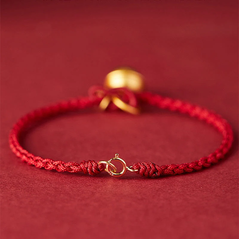 Braccialetto in corda rossa con ciondolo a forma di carattere Fu fatto a mano con Buddha Stones e campanella della fortuna e della felicità - Image 3