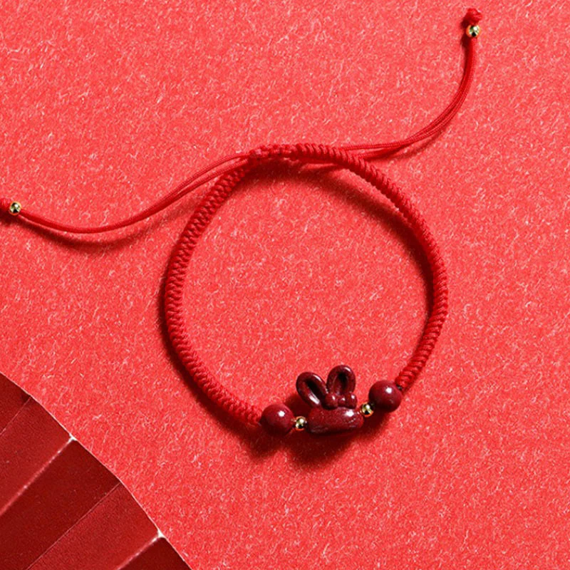 Braccialetto in corda rossa con ciondolo a forma di coniglio con zodiaco cinese, fatto a mano, in cinabro Buddha Stones - Image 10