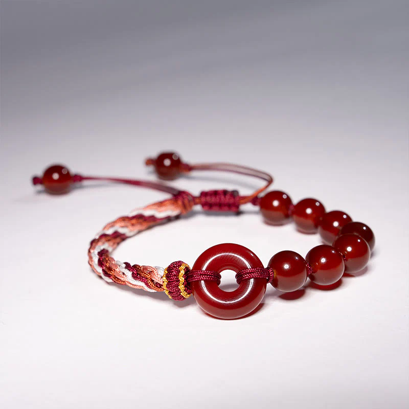 Braccialetto in corda rossa con fibbia della pace in agata rossa naturale Buddha Stones - Image 2