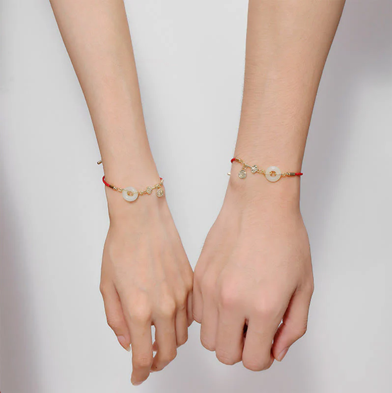 Braccialetto in corda rossa con fibbia della pace in giada Hetian placcato oro 18K con carattere Fu e Buddha Stones - Image 13