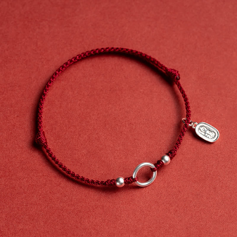 Braccialetto in corda rossa con fibbia in argento sterling 925 Buddha Stones Lucky Fortune Peace Joy Lotus Peace - Image 2