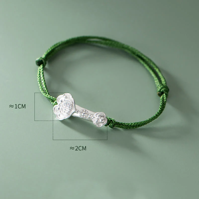 Braccialetto in corda verde intrecciata con impugnatura Ruyi, in argento sterling 999, fatto a mano, con carattere Fu , Buddha Stones - Image 5