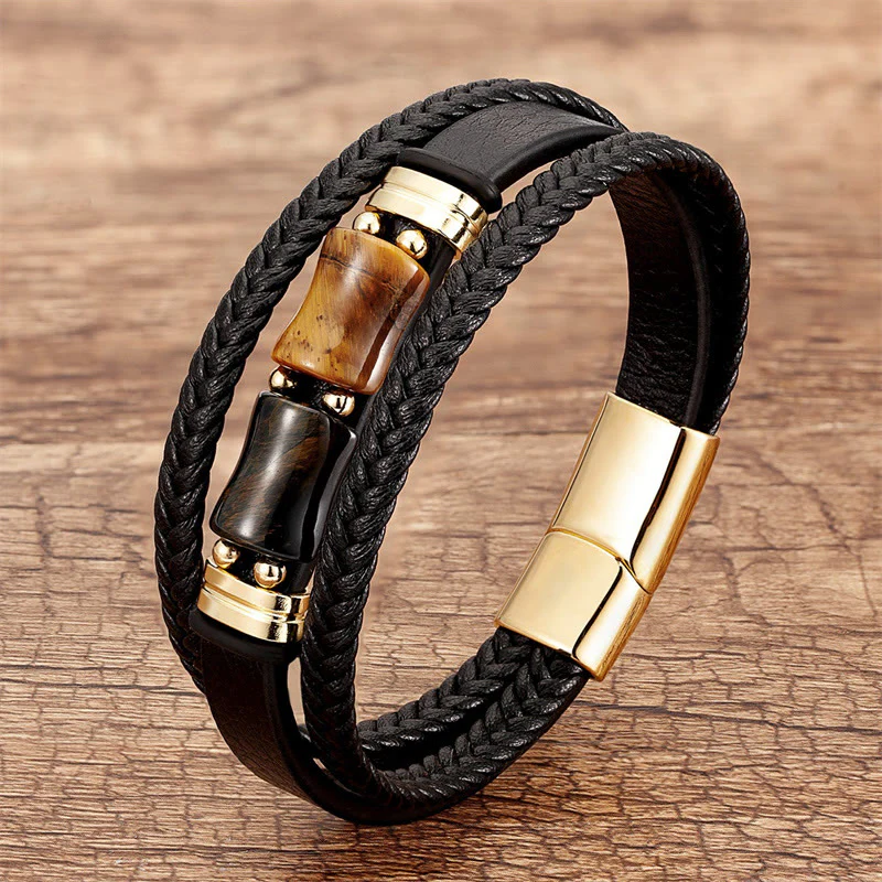 Braccialetto in pelle multistrato Buddha Stones Tiger Eye Bamboo Stone Integrity Courage - Image 8