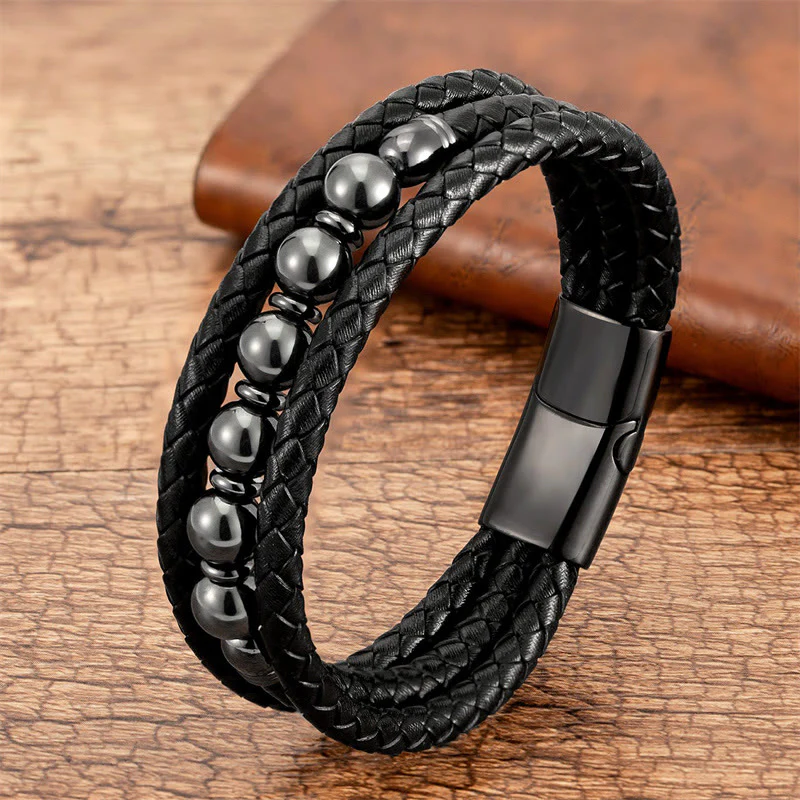 Braccialetto in pelle positivo con perline di onice nero e occhio di tigre Buddha Stones Lava Rock Ematite - Image 11