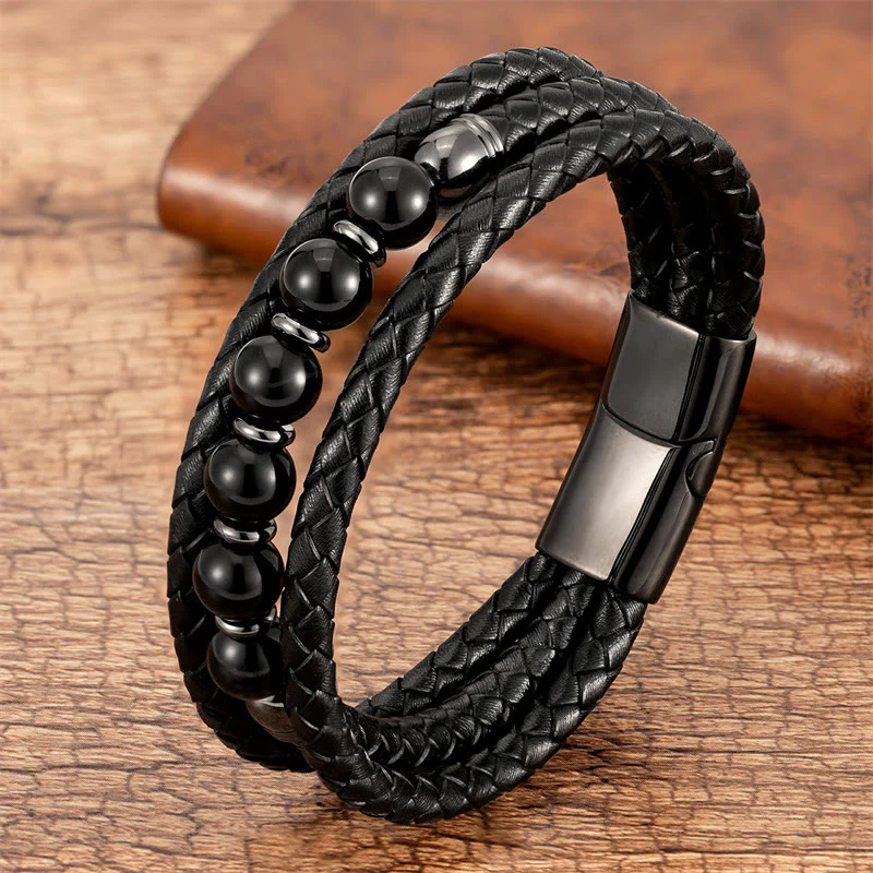 Braccialetto in pelle positivo con perline di onice nero e occhio di tigre Buddha Stones Lava Rock Ematite - Image 13