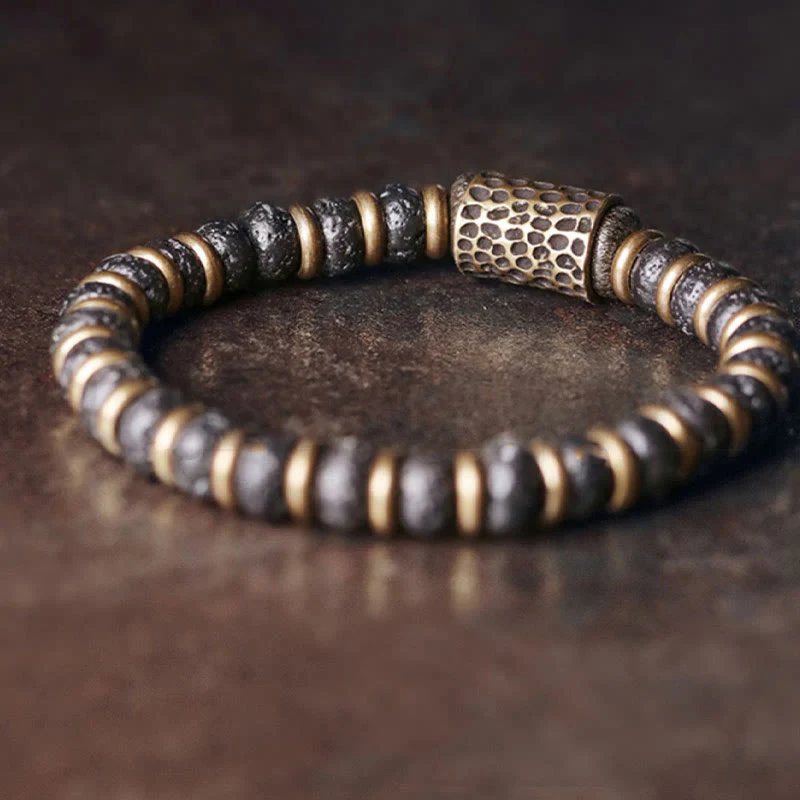 Braccialetto in rame calmo con perline di roccia lavica vintage Buddha Stones - Image 2