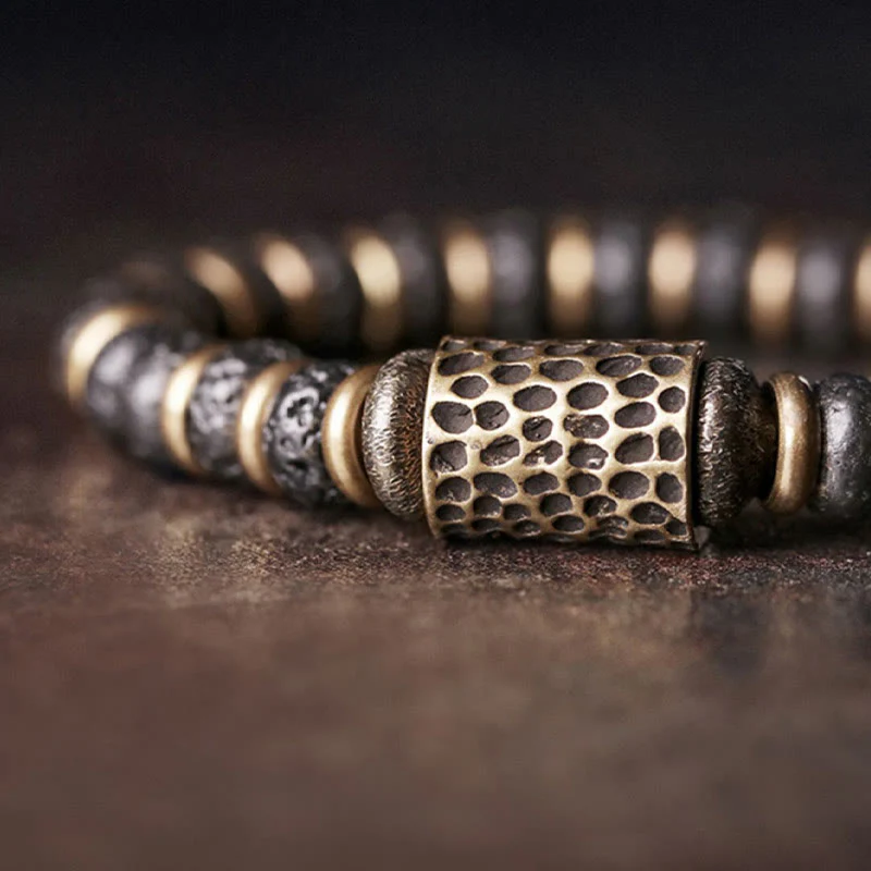 Braccialetto in rame calmo con perline di roccia lavica vintage Buddha Stones - Image 3