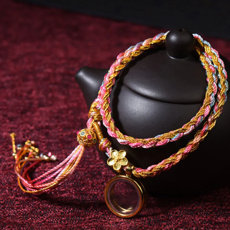 Braccialetto intrecciato a doppio giro con corda colorata fatta a mano in pietre Buddha Stones tibetane