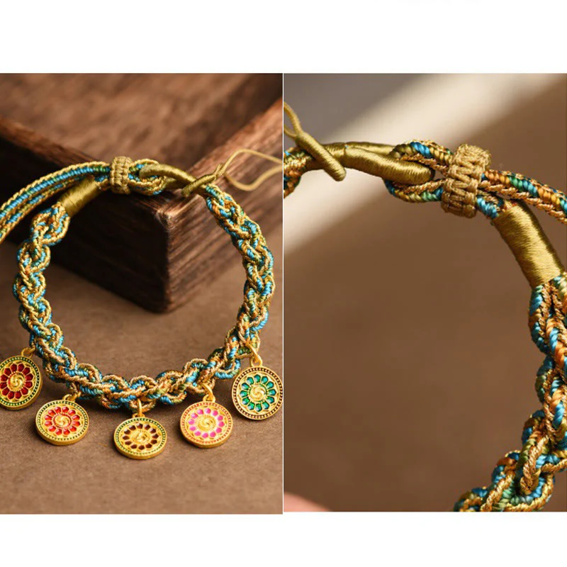 Braccialetto intrecciato a mano con corda intrecciata , Buddha Stones tibetane, cinque divinità della ricchezza e della fortuna - Image 7