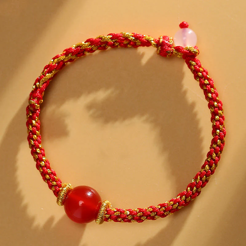 Braccialetto intrecciato calmo con perline di cristallo rosa, fatto a mano, in agata rossa, ametista, quarzo rutilato dorato , Buddha Stones - Image 3