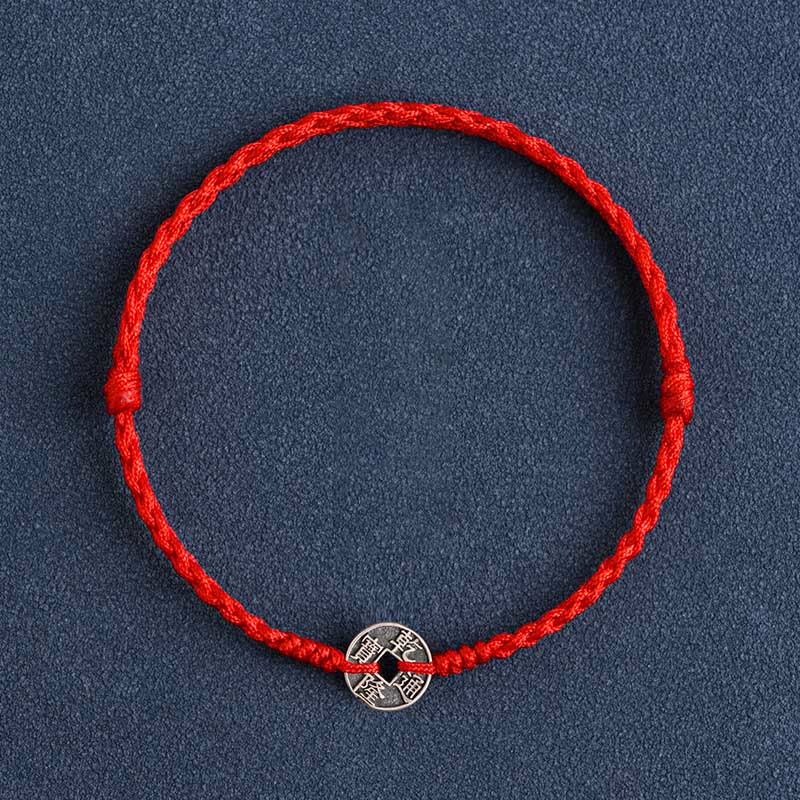 Buddha Stones Argento Sterling 925 Cinque monete dell'Imperatore Corda Rossa Protezione Fortuna Braccialetto Intrecciato Cavigliera - Image 13