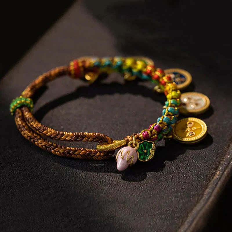Braccialetto intrecciato con corda colorata tibetana Buddha Stones Five God of Wealth Luck - Image 2