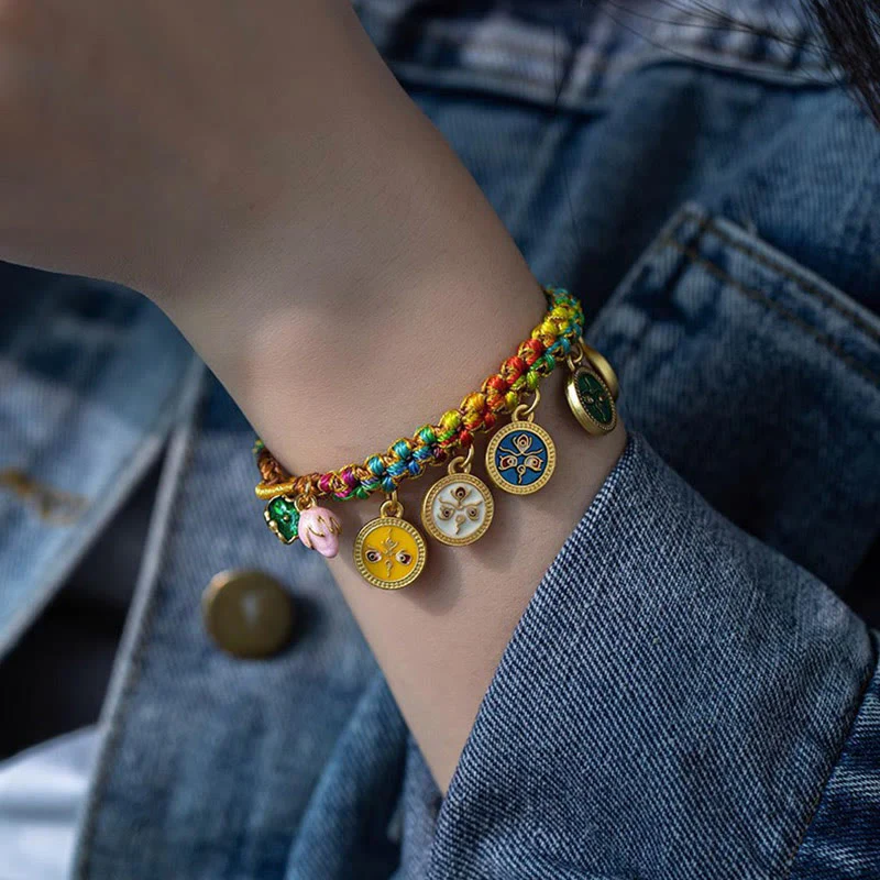 Braccialetto intrecciato con corda colorata tibetana Buddha Stones Five God of Wealth Luck - Image 3