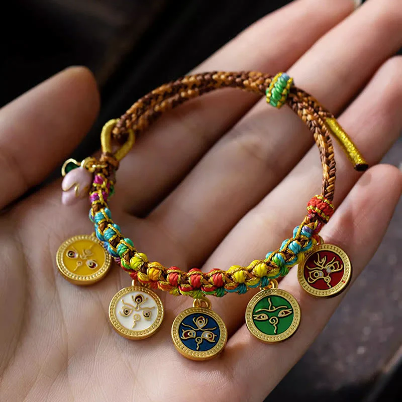 Braccialetto intrecciato con corda colorata tibetana Buddha Stones Five God of Wealth Luck - Image 5