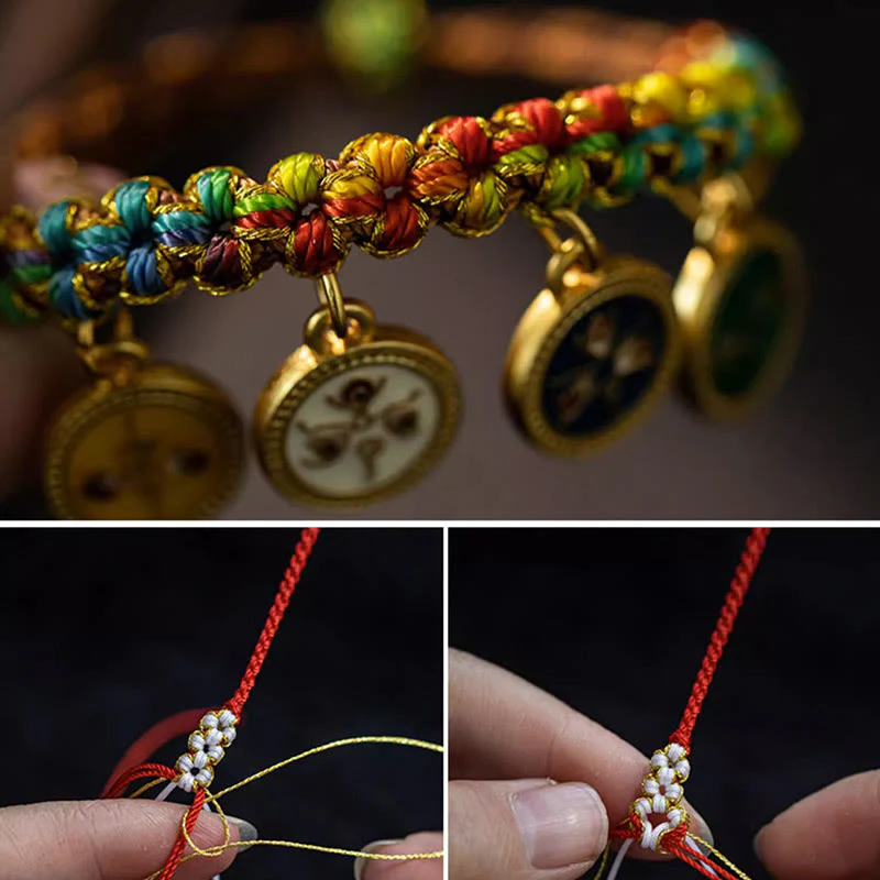Braccialetto intrecciato con corda colorata tibetana Buddha Stones Five God of Wealth Luck - Image 6