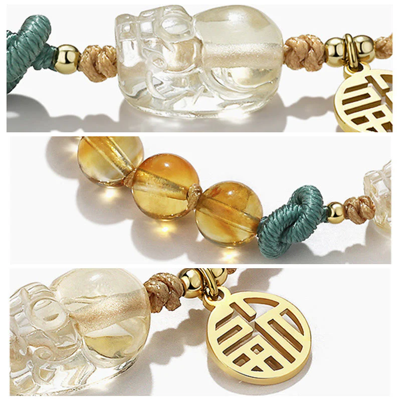 Braccialetto intrecciato con corda di prosperità del carattere PiXiu Fu di Buddha Stones Citrine - Image 3