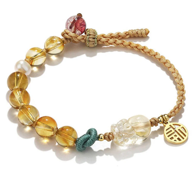 Braccialetto intrecciato con corda di prosperità del carattere PiXiu Fu di Buddha Stones Citrine - Image 4
