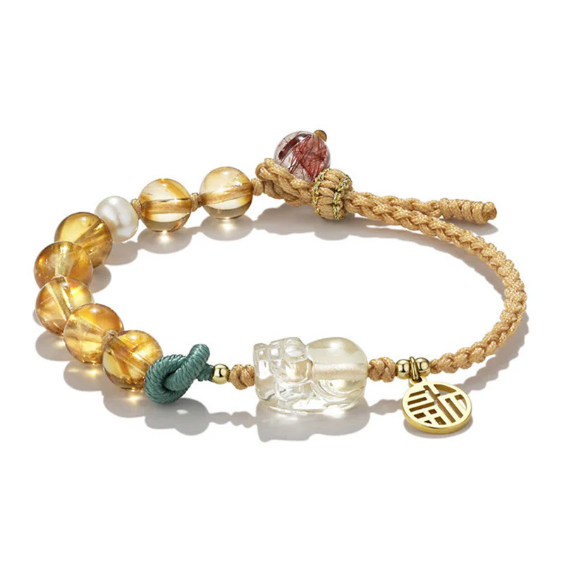 Braccialetto intrecciato con corda di prosperità del carattere PiXiu Fu di Buddha Stones Citrine - Image 5