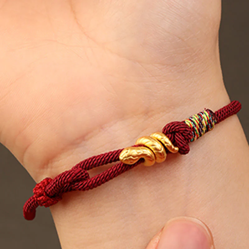 Braccialetto intrecciato con corda di protezione dalla fortuna fatto a mano con design dell'anno del serpente , Buddha Stones , oro 999 - Image 10