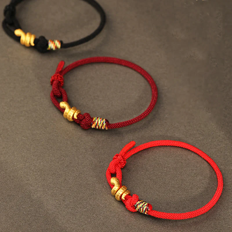 Braccialetto intrecciato con corda di protezione dalla fortuna fatto a mano con design dell'anno del serpente , Buddha Stones , oro 999 - Image 22