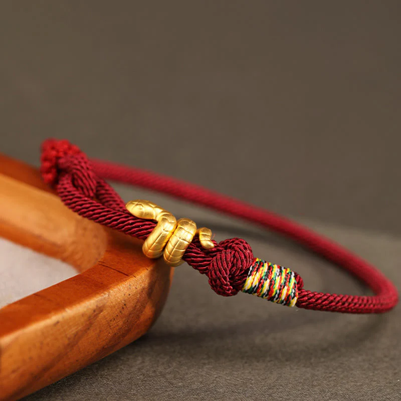 Braccialetto intrecciato con corda di protezione dalla fortuna fatto a mano con design dell'anno del serpente , Buddha Stones , oro 999 - Image 3