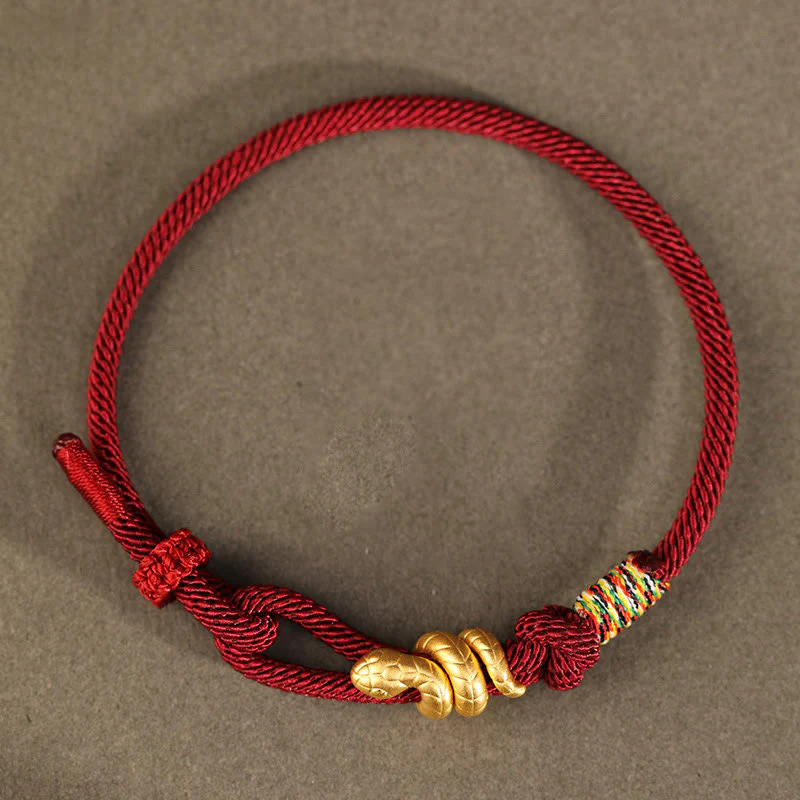 Braccialetto intrecciato con corda di protezione dalla fortuna fatto a mano con design dell'anno del serpente , Buddha Stones , oro 999 - Image 4