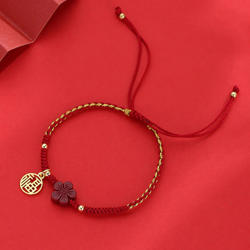 Braccialetto intrecciato con corda e carattere Fu, fiore di cinabro e Buddha Stones - Image 7
