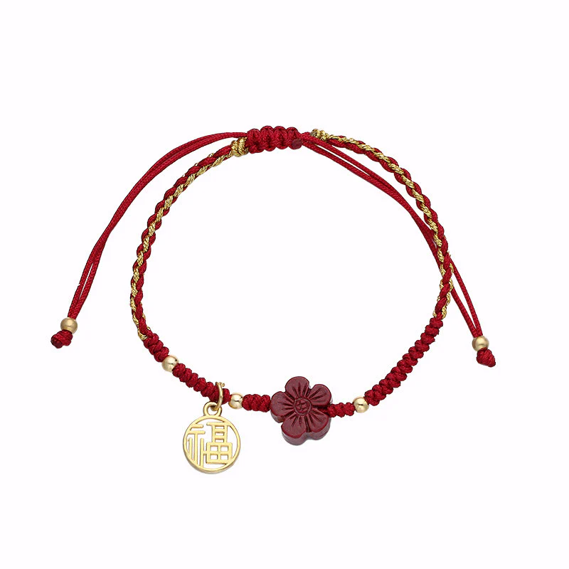 Braccialetto intrecciato con corda e carattere Fu, fiore di cinabro e Buddha Stones - Image 9