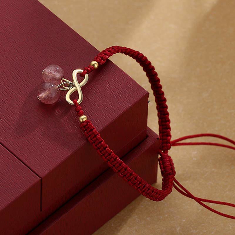 Braccialetto intrecciato con corda rossa, cristallo di quarzo fragola, nodo infinito, guarigione dell'amore, Buddha Stones - Image 3