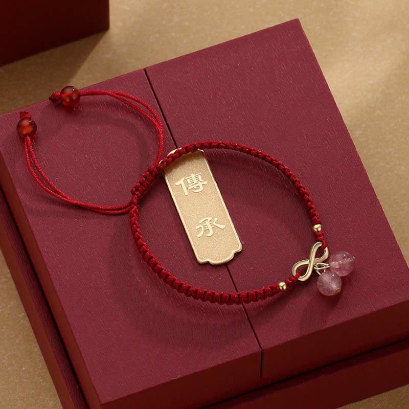 Braccialetto intrecciato con corda rossa, cristallo di quarzo fragola, nodo infinito, guarigione dell'amore, Buddha Stones - Image 5