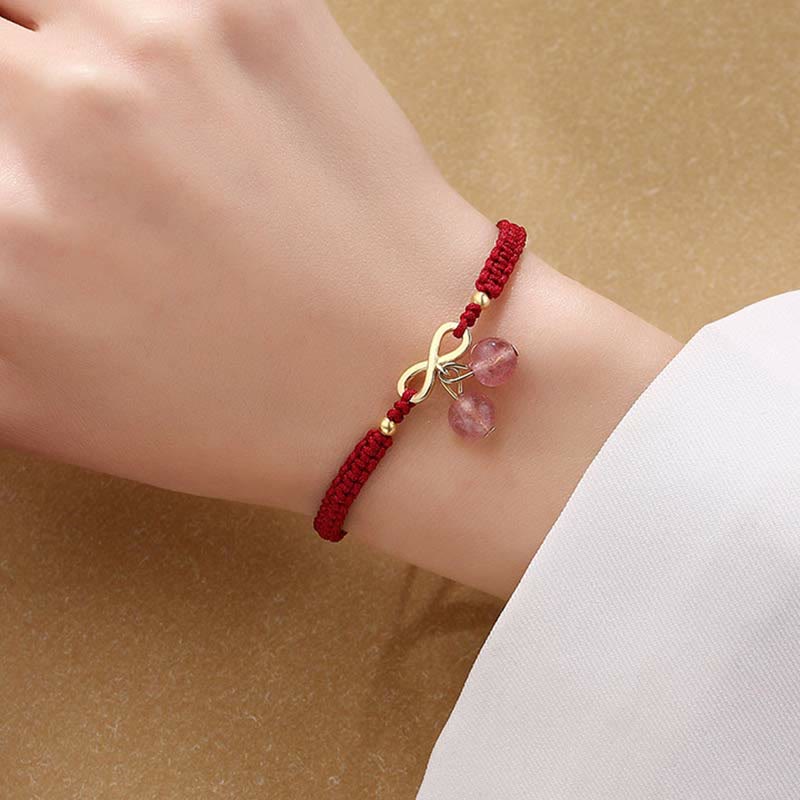 Braccialetto intrecciato con corda rossa, cristallo di quarzo fragola, nodo infinito, guarigione dell'amore, Buddha Stones - Image 8