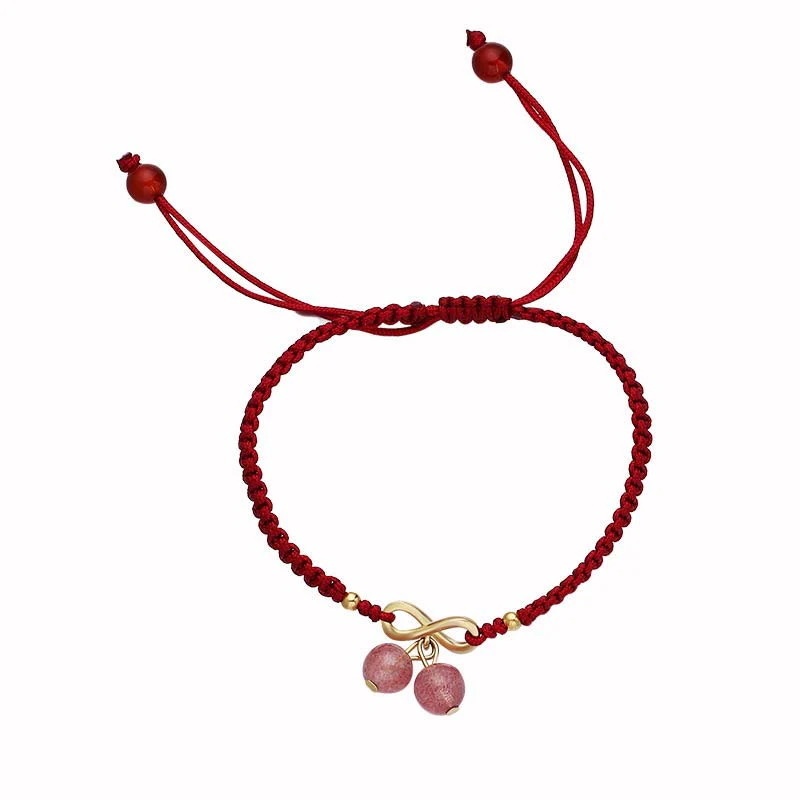 Braccialetto intrecciato con corda rossa, cristallo di quarzo fragola, nodo infinito, guarigione dell'amore, Buddha Stones - Image 9