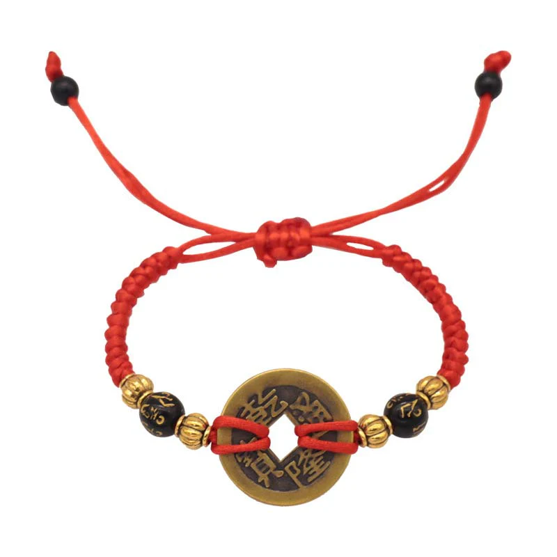 Braccialetto intrecciato con corda rossa, moneta di rame e Buddha Stones - Image 10