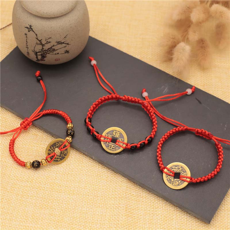 Braccialetto intrecciato con corda rossa, moneta di rame e Buddha Stones - Image 8