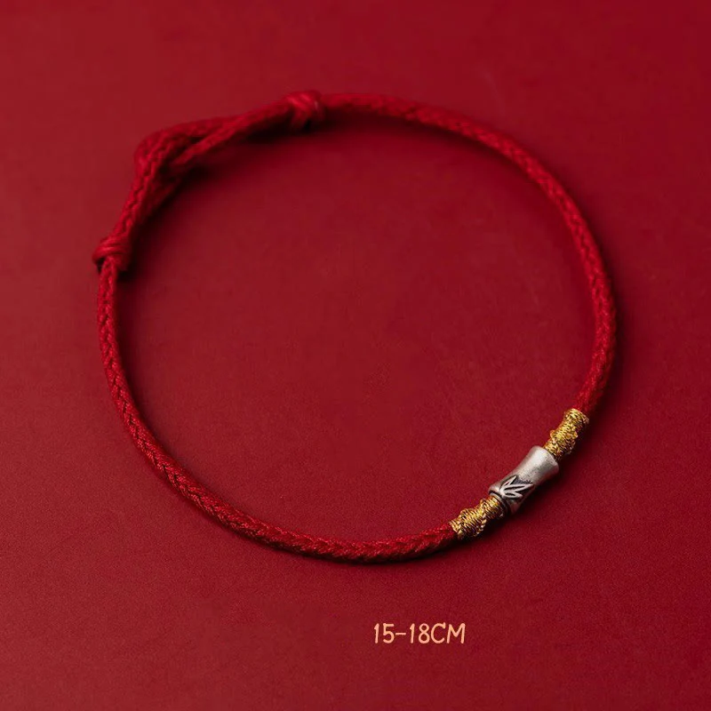 Braccialetto intrecciato con corda rossa portafortuna in argento sterling 925 fatto a mano con motivo in bambù , Buddha Stones
