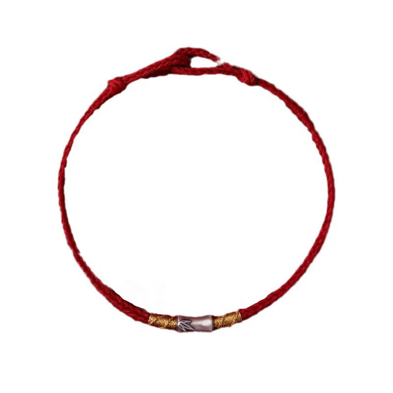 Braccialetto intrecciato con corda rossa portafortuna in argento sterling 925 fatto a mano con motivo in bambù , Buddha Stones - Image 16