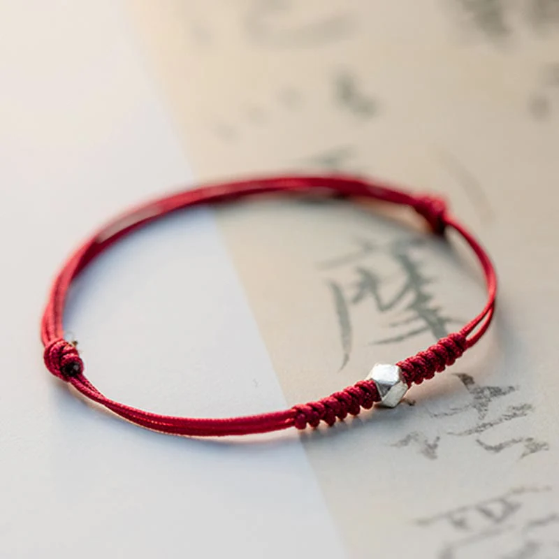 Braccialetto intrecciato sottile in argento sterling 925 Buddha Stones perline portafortuna, filo rosso. - Image 4