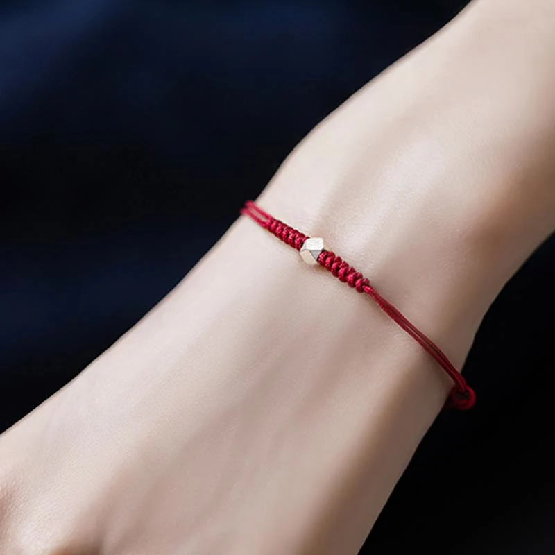 Braccialetto intrecciato sottile in argento sterling 925 Buddha Stones perline portafortuna, filo rosso. - Image 8