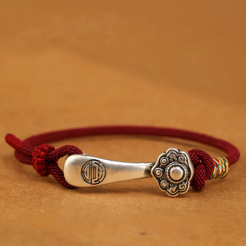 Braccialetto intrecciato con protezione in corda con bastoncino Ruyi in argento sterling 999 Buddha Stones - Image 2
