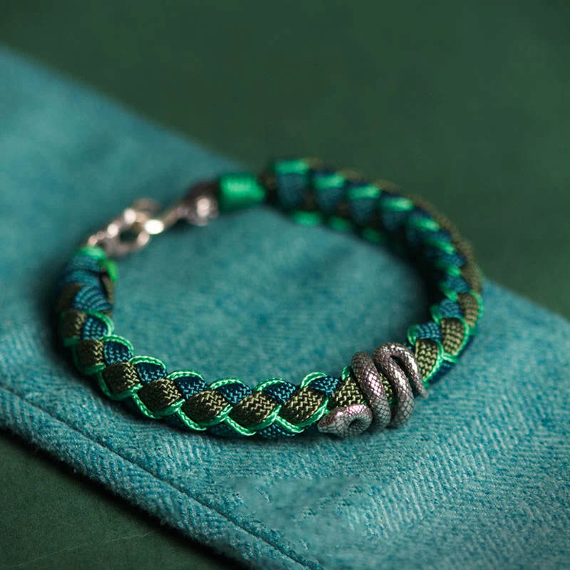 Braccialetto intrecciato con protezione in corda in argento sterling 999 Buddha Stones Year of the Snake