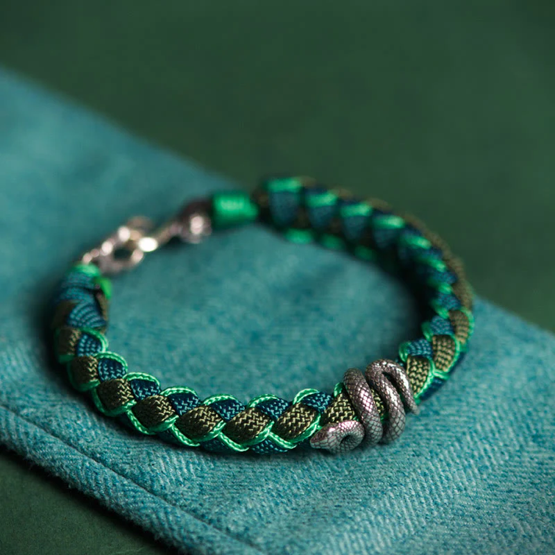 Braccialetto intrecciato con protezione in corda in argento sterling 999 Buddha Stones Year of the Snake - Image 3