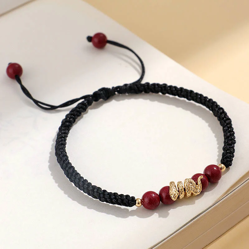Braccialetto intrecciato di protezione con corda dell'anno del serpente fatto a mano in cinabro Buddha Stones - Image 7