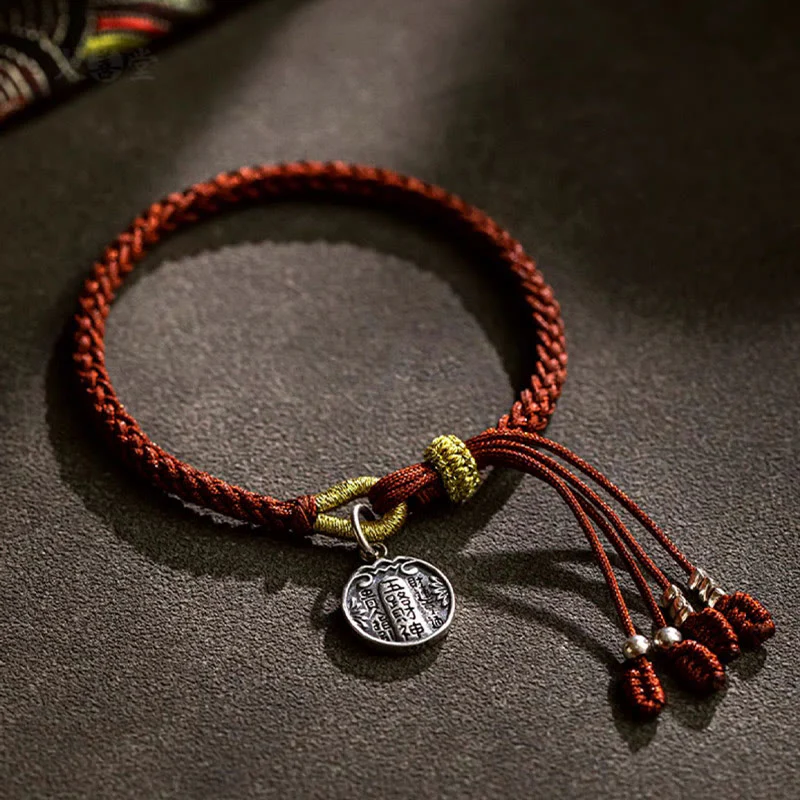 Braccialetto intrecciato in corda con cinque direzioni in argento sterling 925 fatto a mano con Buddha Stones, divinità della ricchezza, fortuna e protezione - Image 2