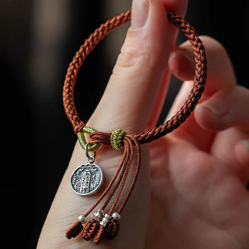 Braccialetto intrecciato in corda con cinque direzioni in argento sterling 925 fatto a mano con Buddha Stones, divinità della ricchezza, fortuna e protezione - Image 3