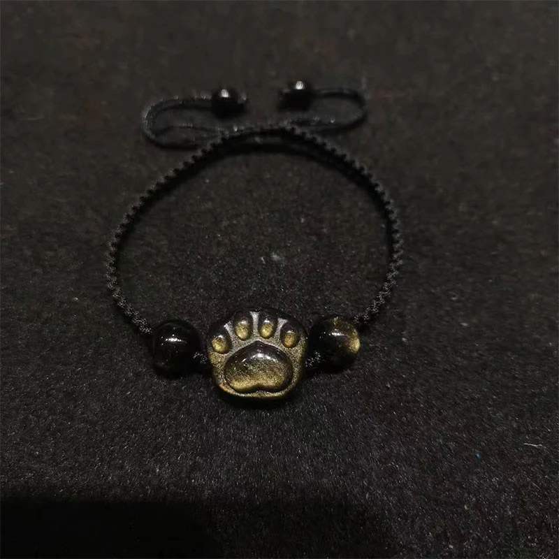 Braccialetto intrecciato lenitivo con artiglio di gatto in ossidiana dorata lucida con Buddha Stones in argento naturale - Image 6