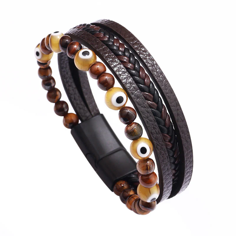Braccialetto intrecciato multistrato con perline e protezione dell'occhio di tigre Buddha Stones e occhio maligno - Image 7