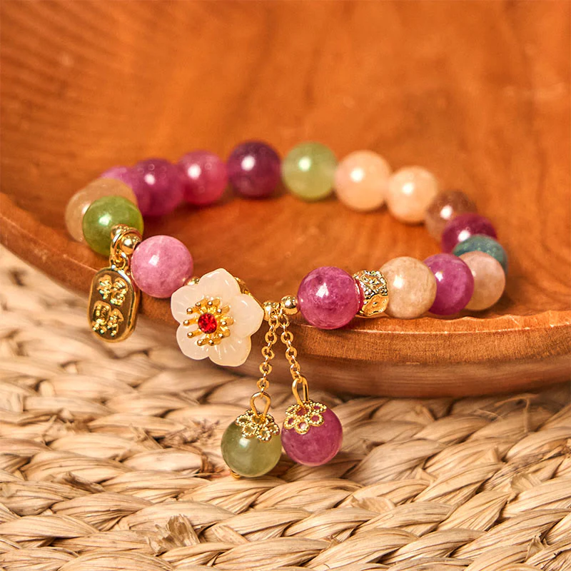 Braccialetto Lucky Brand con carattere Fu, fiore, tormalina naturale , Buddha Stones - Image 2
